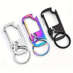 6 in 1 Carabiner Keychain Buckle Stainless Steel Multitool For Outdoor Camping