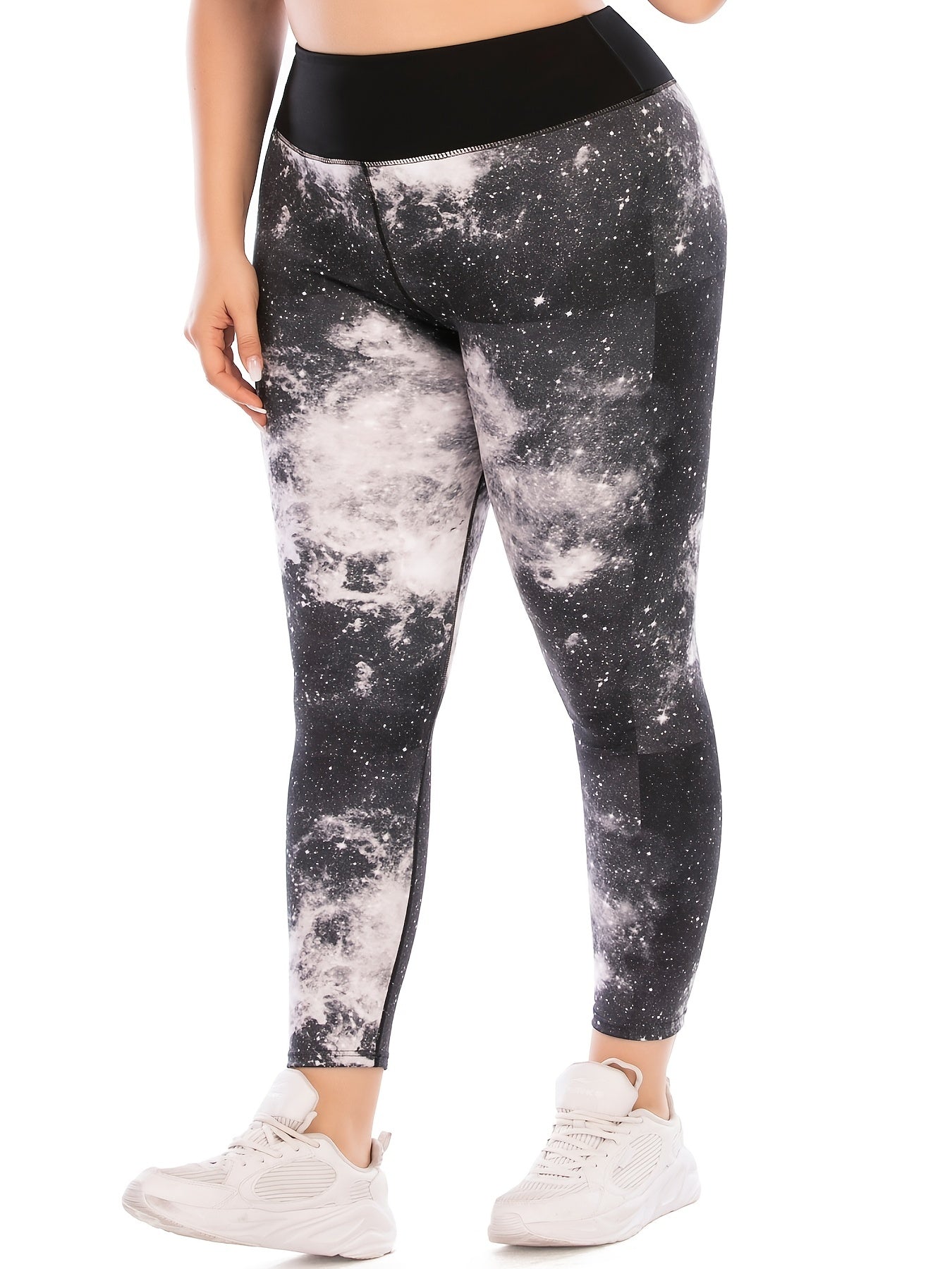 Galaxy Print Plus Size Yoga Leggings Women's Medium Stretch Workout Leggings