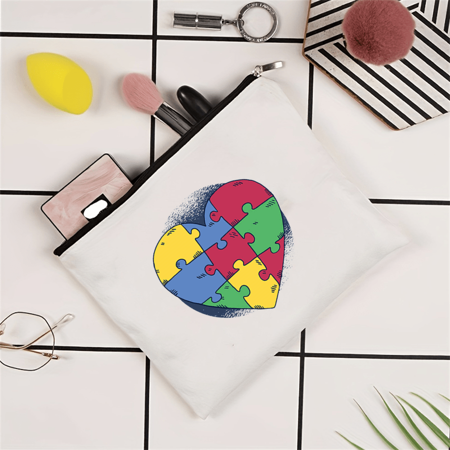 Puzzle Theme Foldable Makeup Bag Zipper Closure