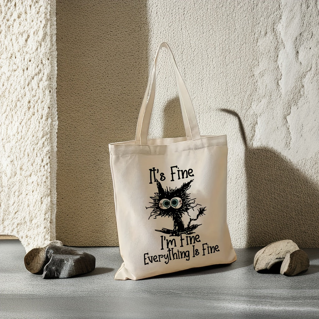 Cat Print Tote Bag Lightweight Canvas Shoulder Bag
