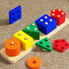 Recycled Wood Stacking Toy for Toddlers Educational Shape Sorting Puzzle