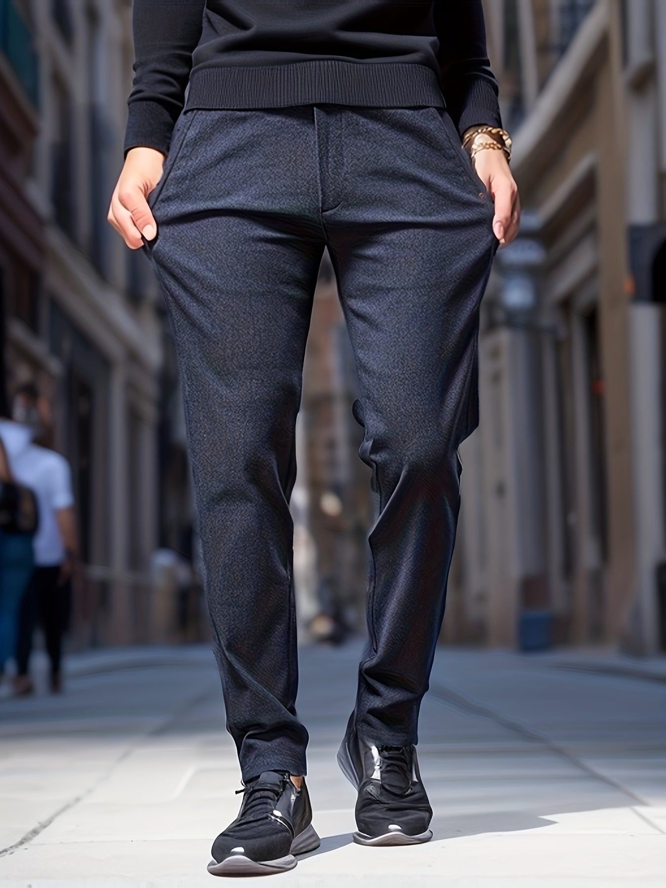 Men's Comfy Straight Leg Business Trousers Slim Fit Pants With Pockets