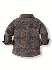 Boys Retro Plaid Shirts Long Sleeve Button Down Tops Spring Fall Outwear