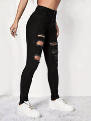 Distressed Slim Fit Skinny Jeans High Stretch Denim Pants