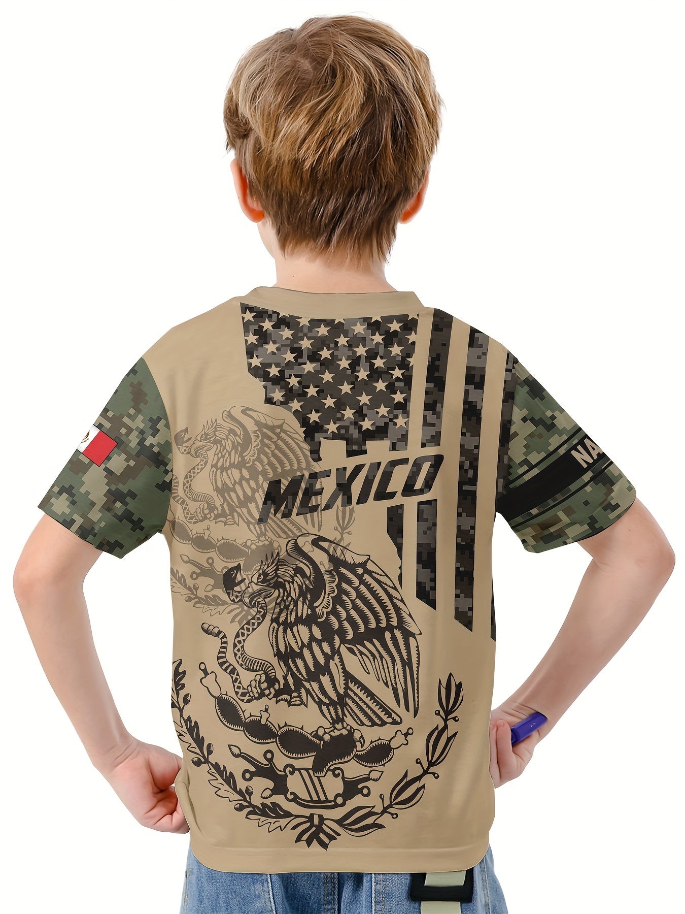 MEXICO Boys Summer Sports T-shirt Round Neck Short Sleeve Casual Top