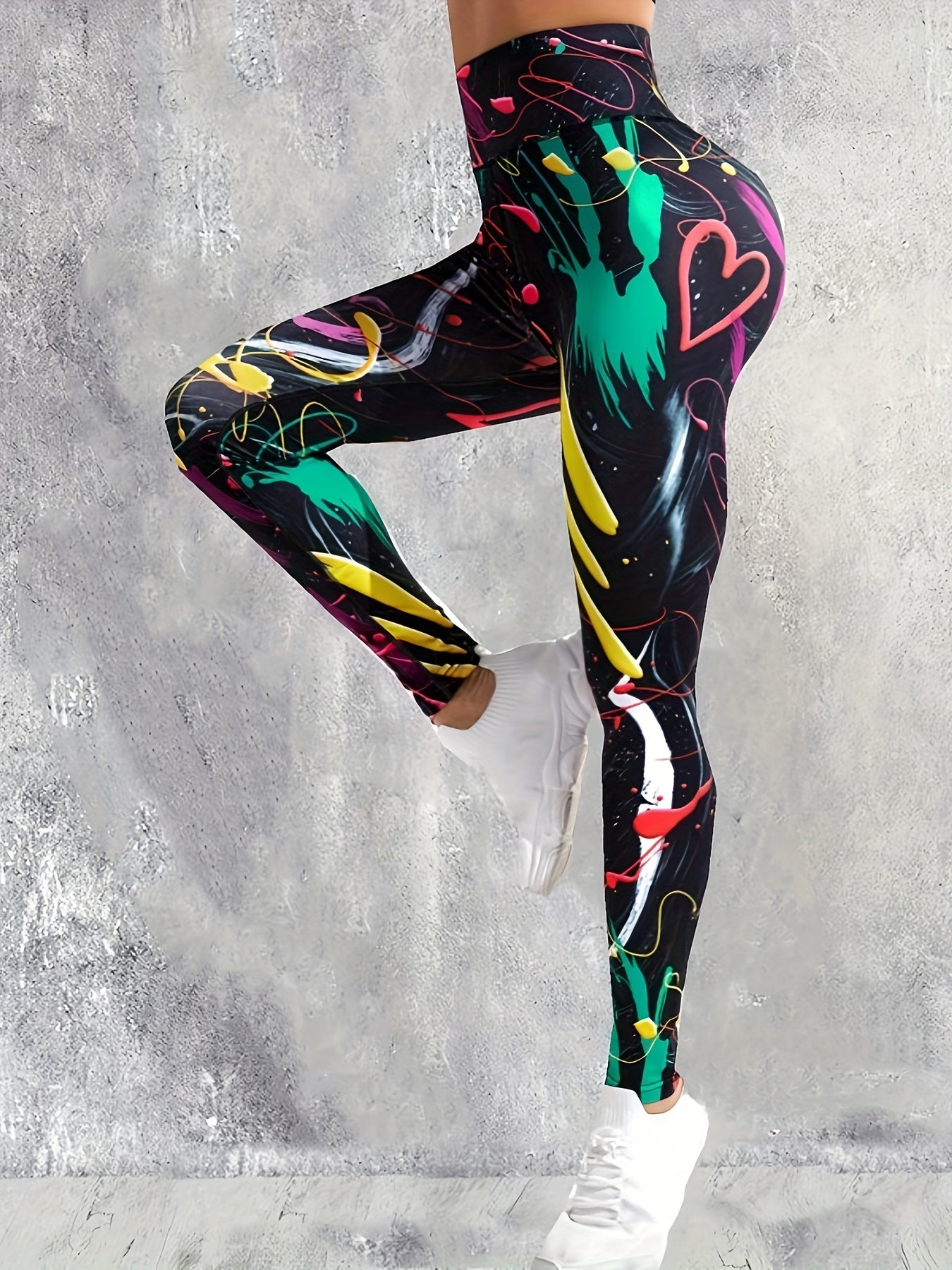 High Waist Block Graffiti Print Yoga Leggings For Women