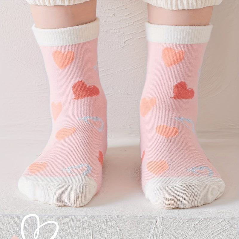 Girls Pink Heart Stripe Plaid Crew Socks for Kids Spring Summer