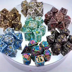 7pcs Hollow Polyhedral Dragon Metal Dices For Table Game