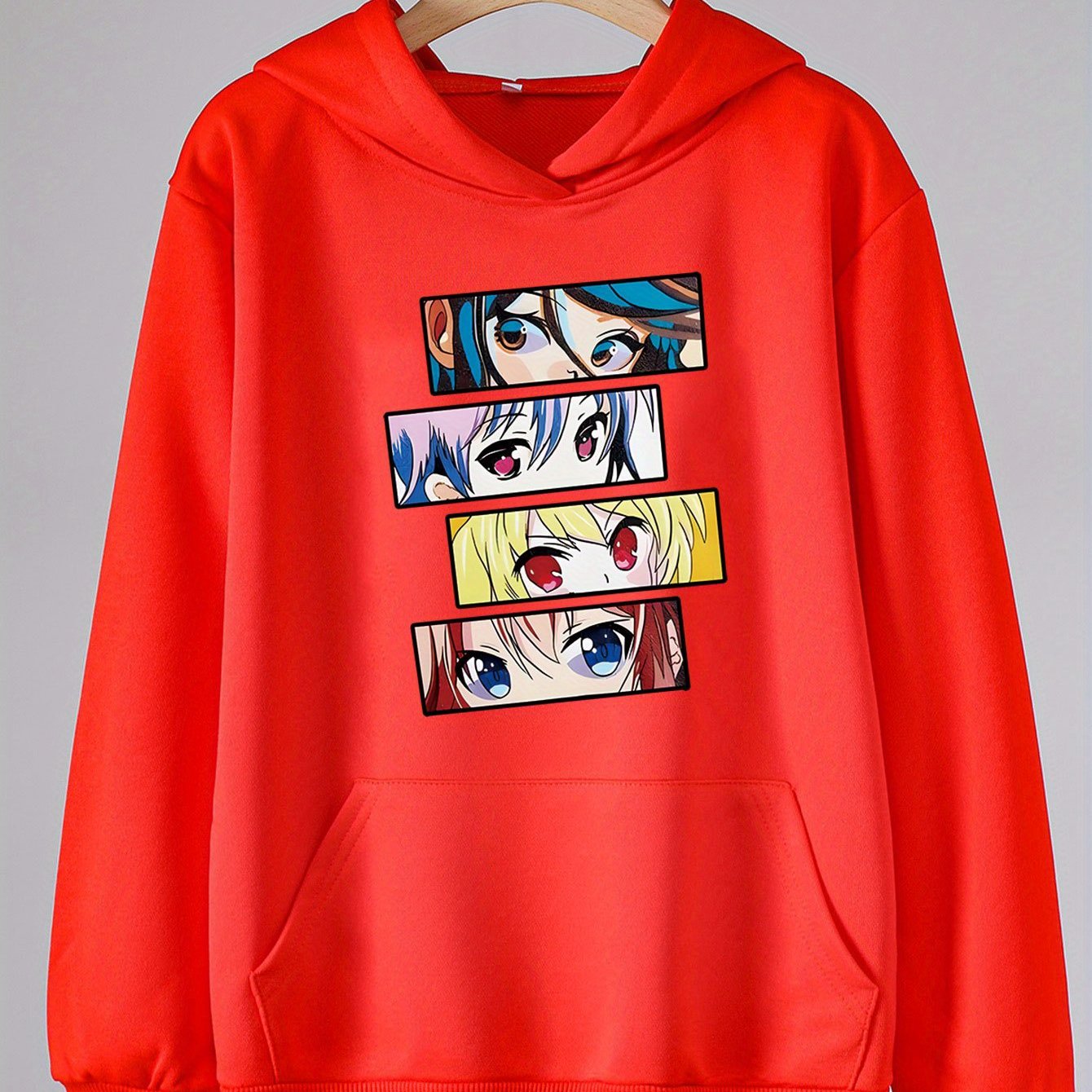 Anime Eyes Print Hoodies Casual Hooded Sweatshirt For Girls