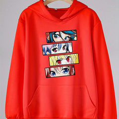 Anime Eyes Print Hoodies Casual Hooded Sweatshirt For Girls