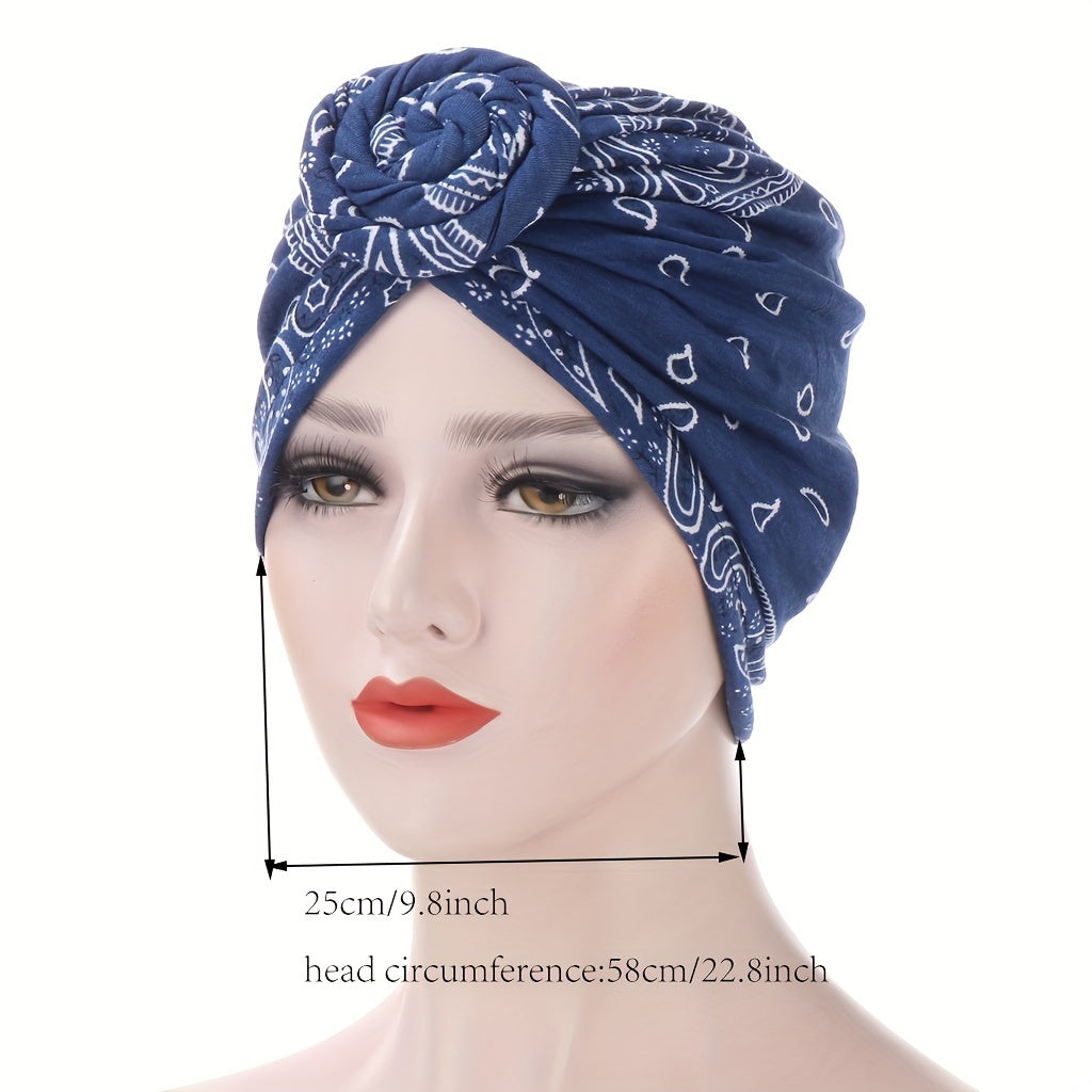 Flower Paisley Print Turban Cap Casual Solid Headwrap