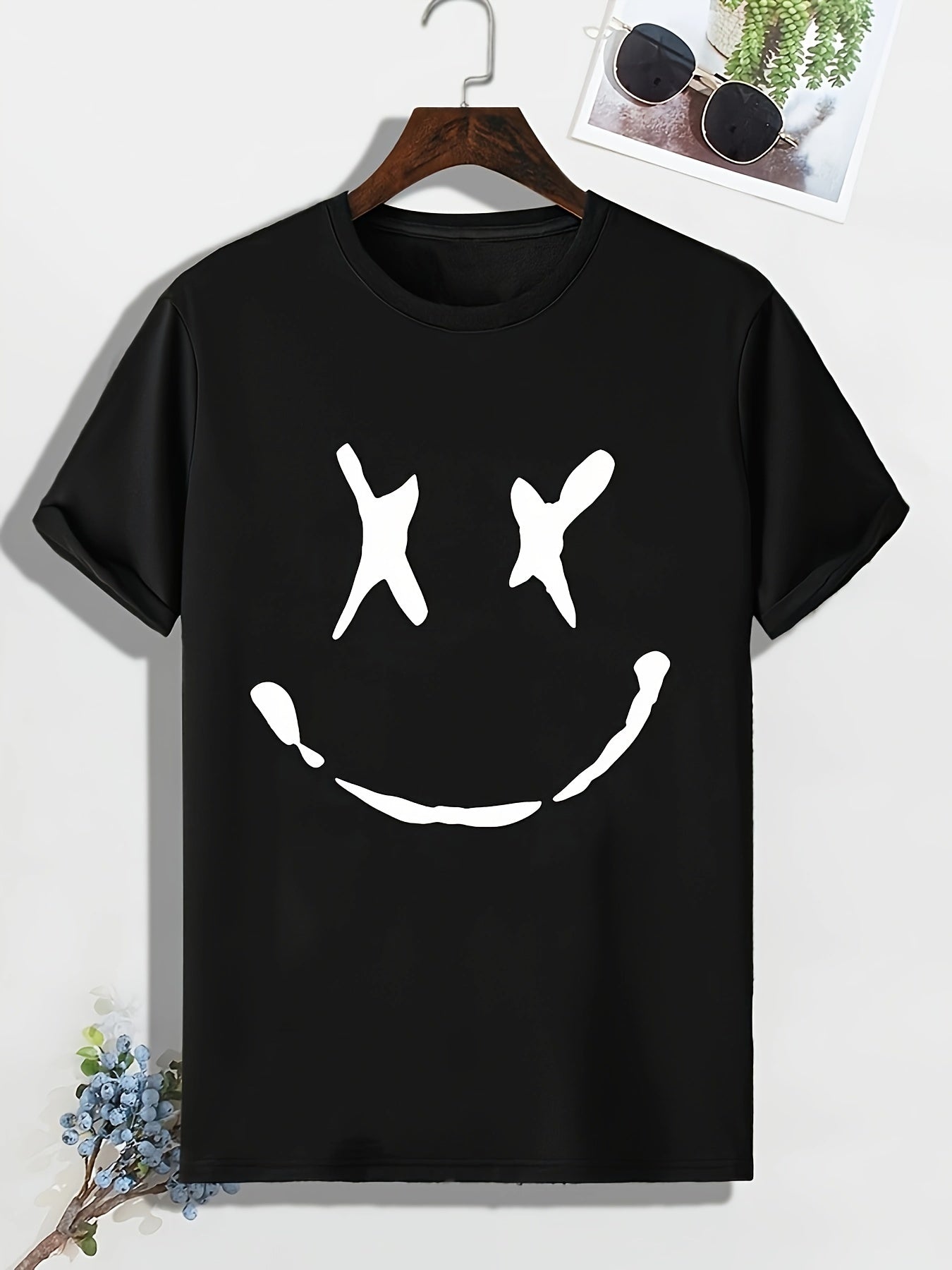 Men's Graffiti Face Print T-Shirt Crew Neck Tee for Summer Outdoor