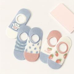 5pairs Bear Strawberry Kids Non-slip Silicone Ankle Socks