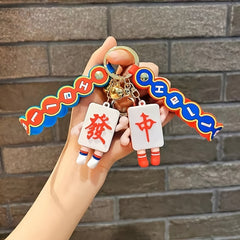 Chinese Style Mahjong Keychain Doll Pendant Car Key Chain