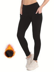 High Waist Fleece Lined Yoga Pants with Side Pocket