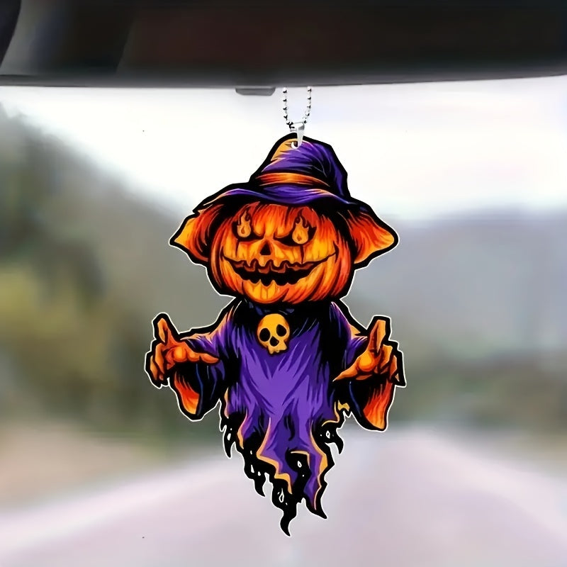 2D Acrylic Scary Pumpkin Head Ornament Halloween Christmas Tree Car Accessory