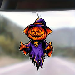 2D Acrylic Scary Pumpkin Head Ornament Halloween Christmas Tree Car Accessory