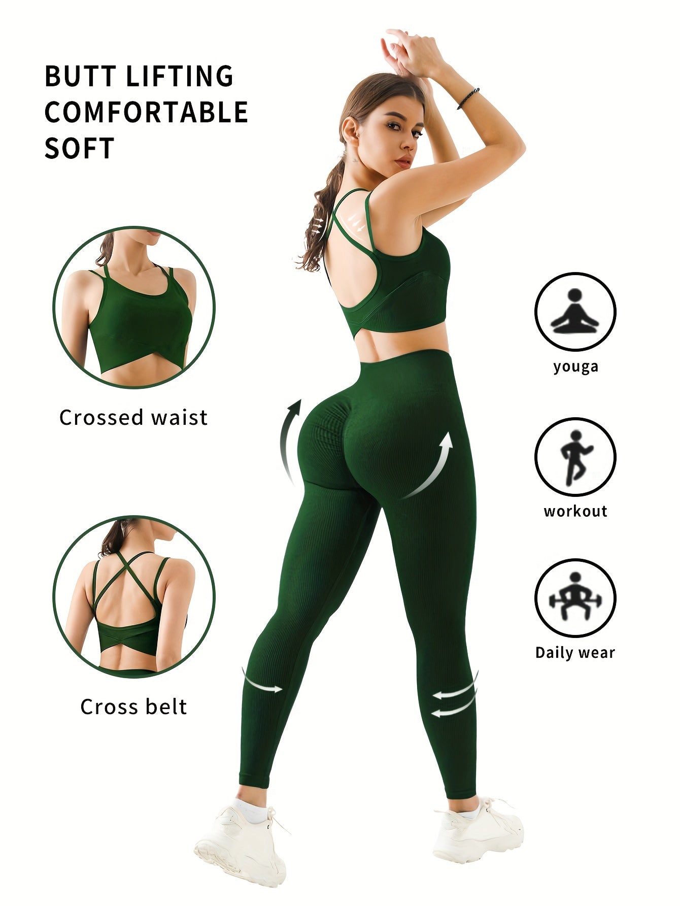 2pc Backless Sports Bra & Wide Waistband Leggings Set