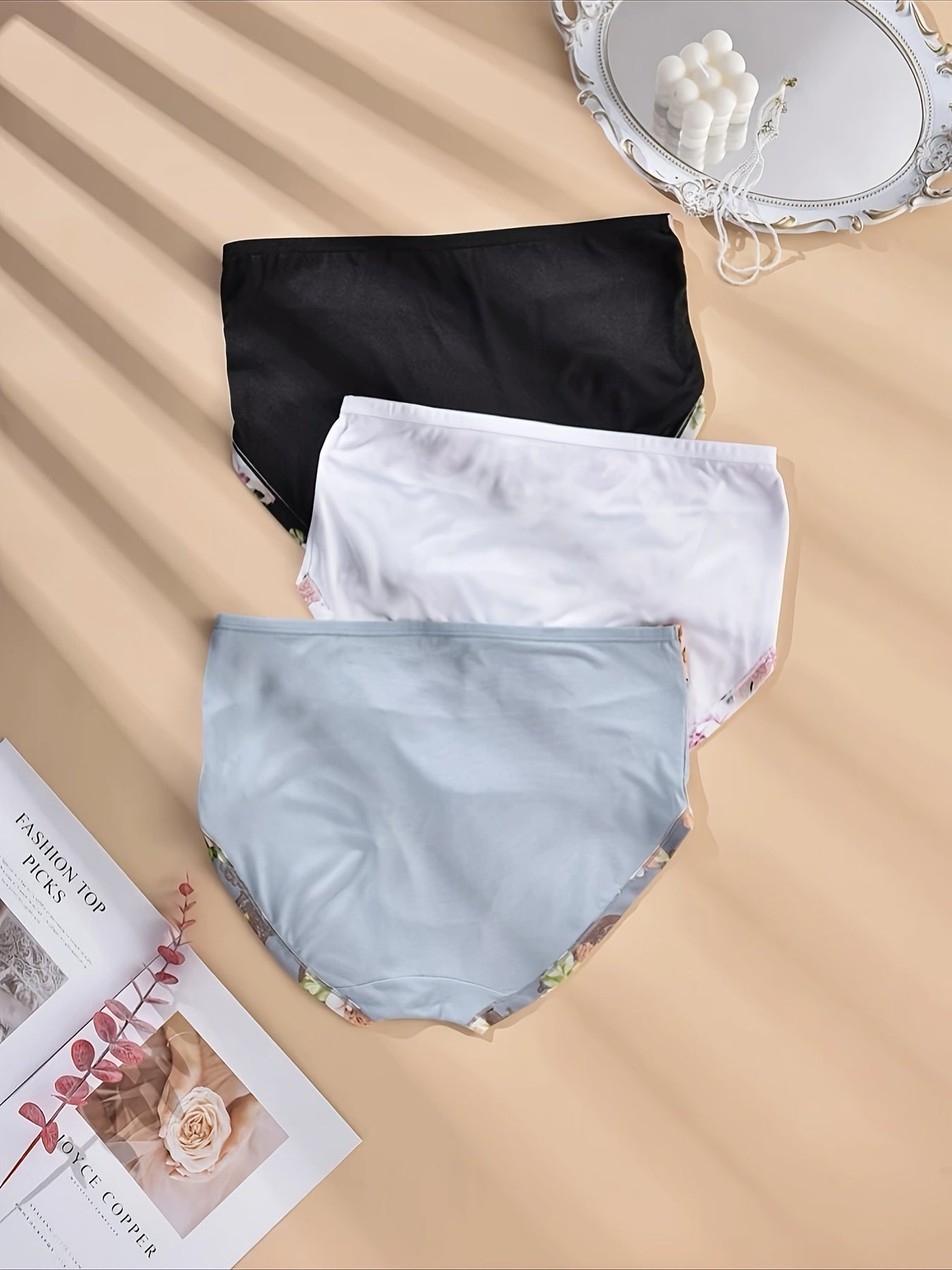 3 Pack Plus Size Panties Set - Floral Print - Medium Stretch Comfort