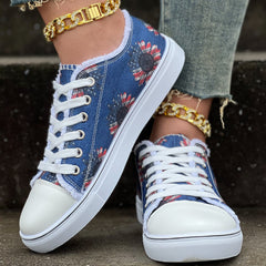 Women's Floral Print Canvas Shoes Low Top Lace Up Shoes