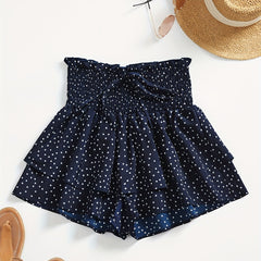 Polka Dot Layered Shorts Ruffle Trim Shirred Waist Shorts