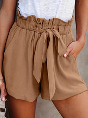 Solid Tie Waist Casual Shorts for Women