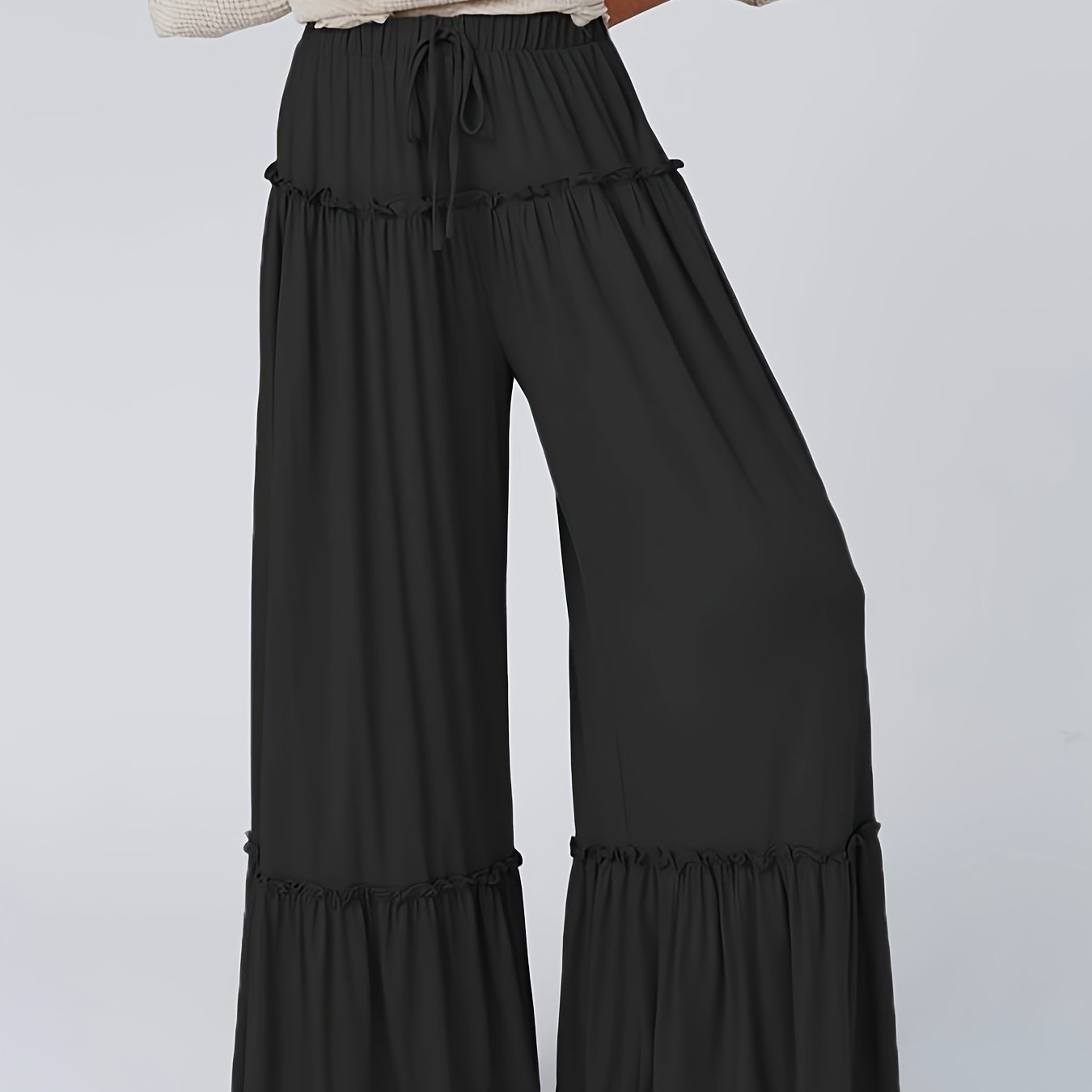 Elastic Drawstring Wide Leg Trousers