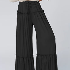 Elastic Drawstring Wide Leg Trousers