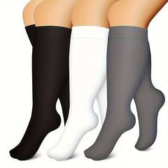 3 Pairs Plus Size Compression Socks 15-20mmHg Knee High Wide Calf