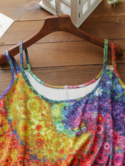 Floral Print Tank Top Split Strap Round Neck Medium Stretch