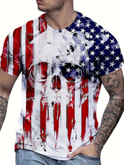Men's American Flag & Skull Graphic T shirt 3D Print Crew Neck Tee