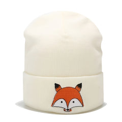 Kids Embroidered Fox Knitted Hat