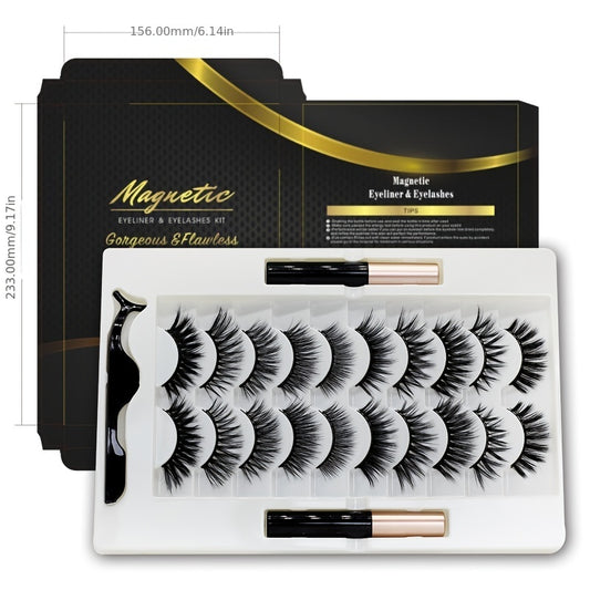 Magnetic Eyelash Set & Eyeliner Kit, Natural Fluffy Curly 5 Magnetic 10 Pairs