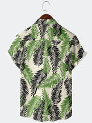 Leaf Pattern Hawaiian Shirt Men's Button Up Short Sleeve