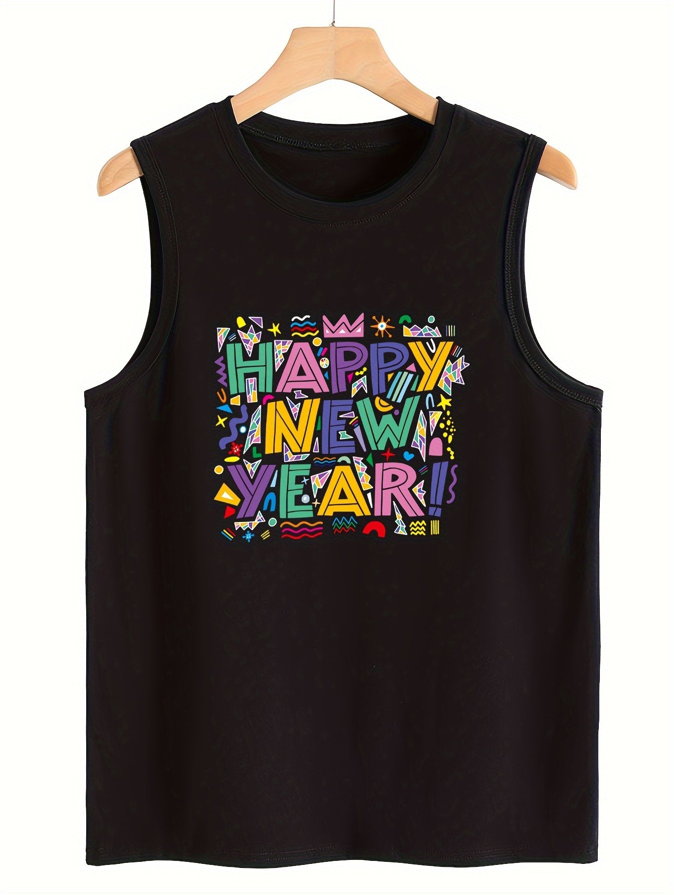 Geometric Print Sleeveless Sports Vest Round Neck Casual Tops