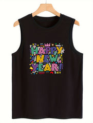Geometric Print Sleeveless Sports Vest Round Neck Casual Tops