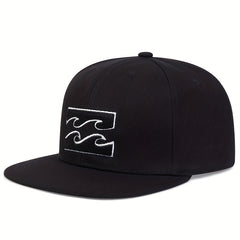 Men's Sea Wave Embroidery Flat Brim Hat Striped Baseball Cap