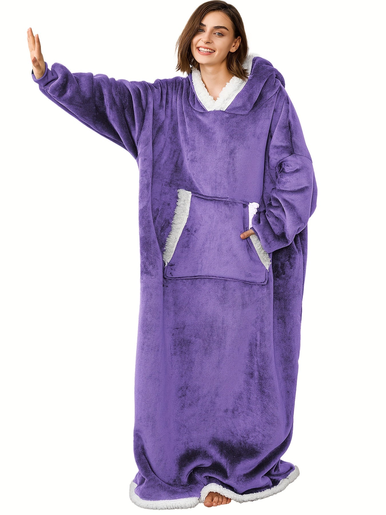 Sherpa Fleece Hooded Robe with Pockets