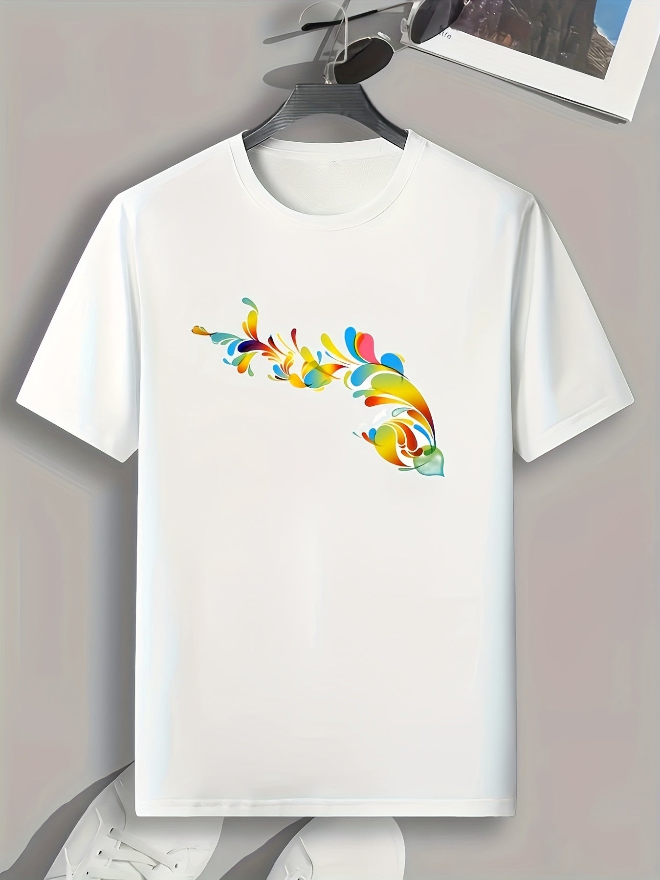 Floral Print Men's Comfy T-shirt for Outdoor Summer