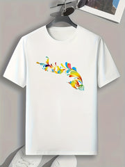 Floral Print Men's Comfy T-shirt for Outdoor Summer