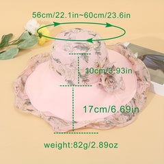 Chiffon Ruffles Floral Bucket Hat Wide Brim Sunscreen Fisherman Cap
