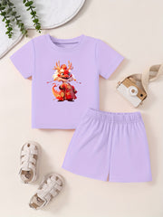 Toddler Cartoon Pattern T-shirt and Shorts Set