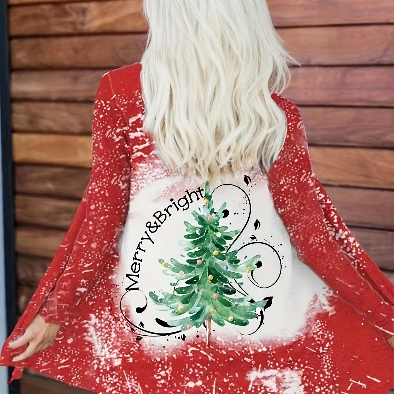 Christmas Casual Cardigan Women's Plus Tree & Letter Print