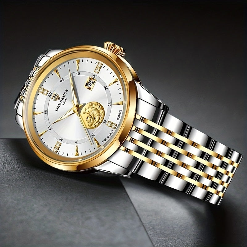 LIGE Business Men Watches Stainless Steel Waterproof Quartz Wristwatch