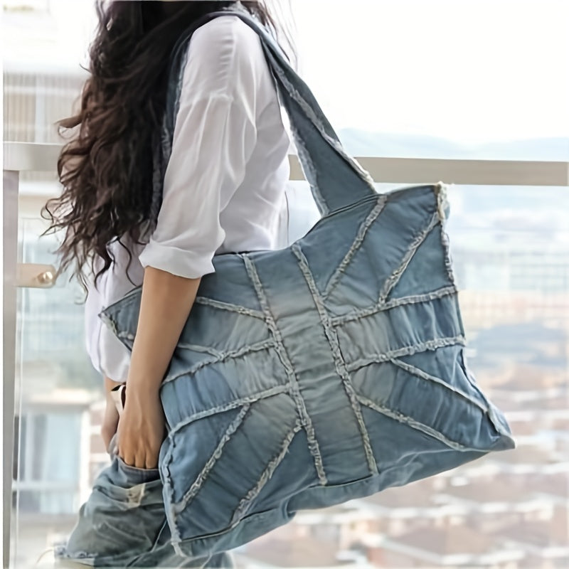 Vintage Denim Shoulder Bag for Women - Large Capacity Tote Handbag