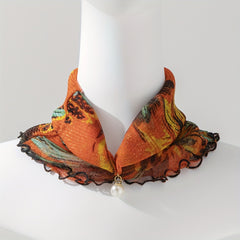 Ruffle Scarf Faux Pearl Decor Elastic Neckerchief