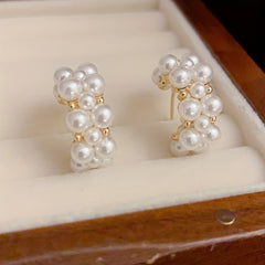 Faux Pearl Stud Earrings C Shaped Ear Jewelry