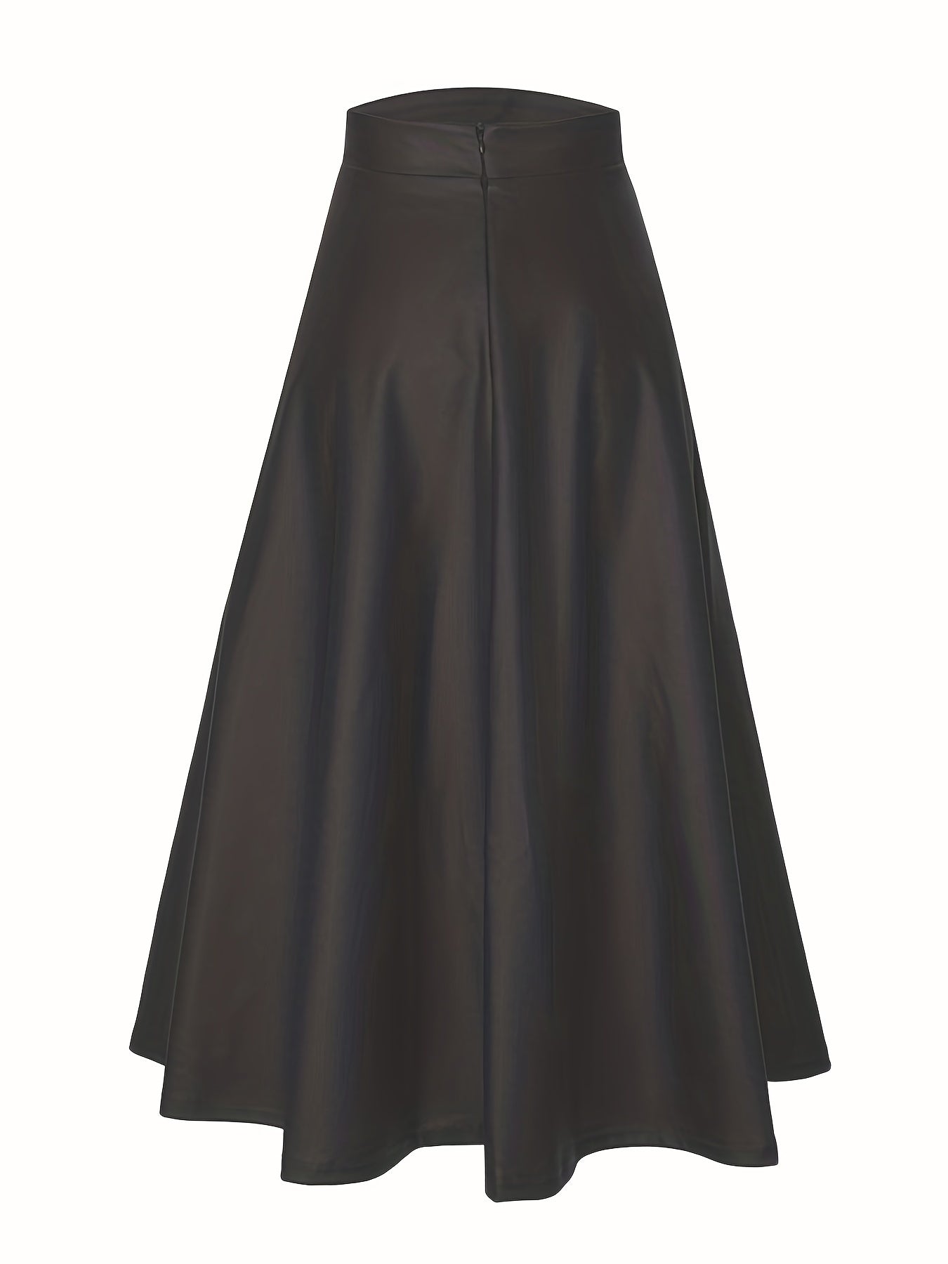 Solid PU Leather Mid Length Skirt Women's Clothing