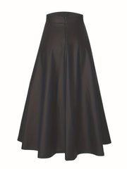 Solid PU Leather Mid Length Skirt Women's Clothing