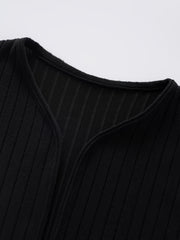 Solid Long Sleeve Open Front Ribbed Knit Cardigan